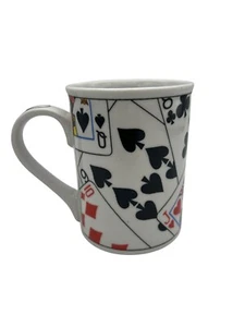 Vintage Playing Card Ceramic Coffee Mug Spades Hearts Clubs Casino Gift 4" - Picture 1 of 6