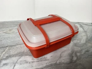 Vintage TUPPERWARE Red w/Sheer Lid and Red Carry Pack N Carry Lunchbox #1254-FS! - Picture 1 of 7