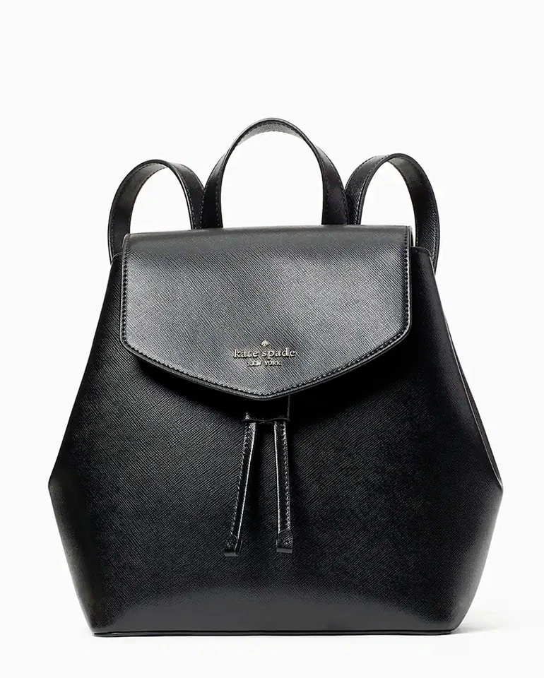 Nueva Mochila Kate Spade Lizzie Mediana Cuero Solapa Negra Nueva con Etiquetas $359 Foto 1 de 4