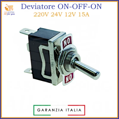 Interruttore deviatore a levetta 220V 12V 24V 15 on off on da pannello unipolare - Immagine 1 di 2