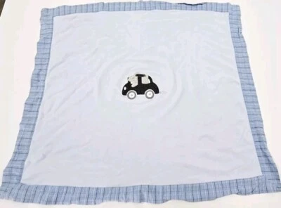  Cobertor de bebê vintage Gymboree cachorro no carro 2002 azul cinza xadrez flanela HTF - Imagem 1 de 4