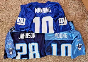 NFL Jerseys Lot TN Titans Young 10 2XL, Johnson 28 XL, NY Giants Eli Manning 2XL - Picture 1 of 11