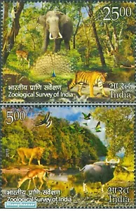 India 2015 Zoological Survey Animals Fauna Peacock Birds Elephant Tiger 2v MNH - Picture 1 of 3