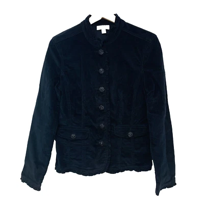 Chaqueta Dressbarn Pana Negra Mujer Pequeña Volantes Borde Cuentas Botones Informal Foto 1 de 4