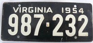 WHEATIES MINI LICENSE VIRGINIA 1954 - Picture 1 of 1