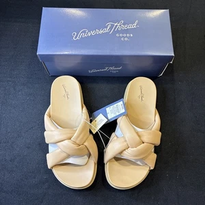 New 7.5 7 1/2 Universal Thread Cosette Sandals Tan Slide Flat Sandals Slip Women - Picture 1 of 9