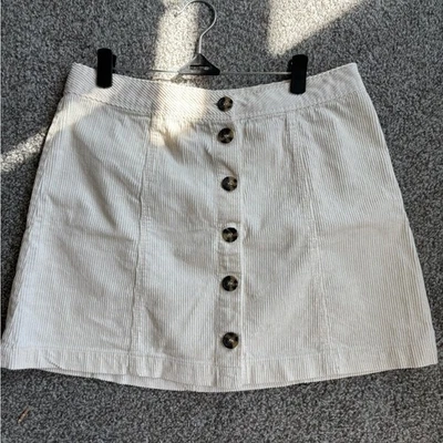 White Ivory White Corduroy Preppy Mini Skirt with Buttons - Size Medium - Image 1 of 4