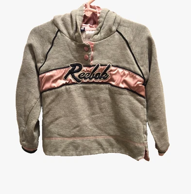 Reebok Jacket Girls 4T Gray with Pink Satin Accents Hooded Outdoor Pullover - Image 1 of 4