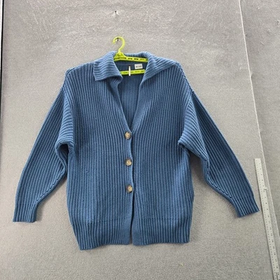 Free People Women Sweater S Blue Swim Too Deeply Chunky Knit Cardigan - Image 1 of 4