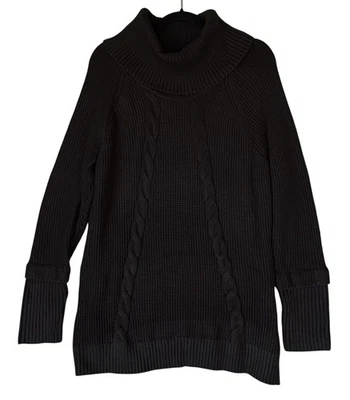 全新带标签 Calvin Klein 毛衣女式 XL 黑色电缆针织圆领优雅 — 第 1/4 张图片