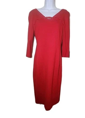 Escada Dress Red Logo Gold Buckle Size 38 Stretch Knee Length Cherry - Image 1 of 4