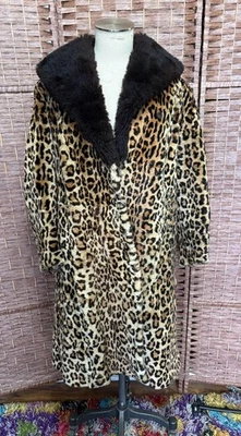 Abrigo de leopardo vintage años 60 mafia esposa dinero viejo gran tamaño Penny Lane pesado XL LEER Foto 1 de 4