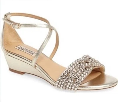 Badgley Mischa Shoes Tessa Crystal  embellished wedge Sandals Size 7.5 STUNNING - Image 1 of 4