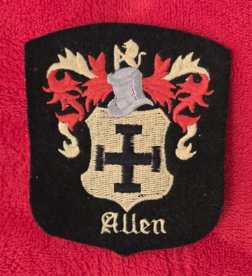 Classic Vintage Allen Family Crest Patch Cross Potent Lion Holding Rudder - Image 1 of 3