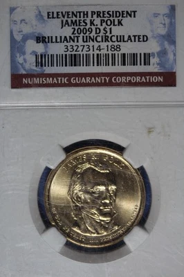 2009 D NGC JAMES K. POLK BRILLIANT UNC PRESIDENTAIL DOLLAR #B50996 - Image 1 of 2