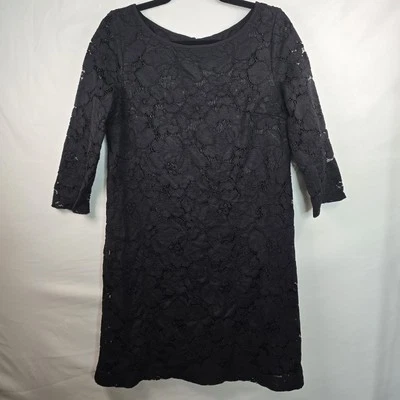 Karl Lagerfeld Paris Floral Lace Shift Dress Women's 10 Black Romantic - Image 1 of 4