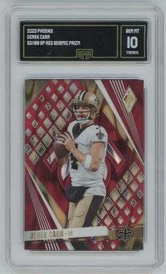 2023 Panini Phoenix red seismic prizm Derek Carr 053/199 GMA 10 New Orleans - Image 1 of 2