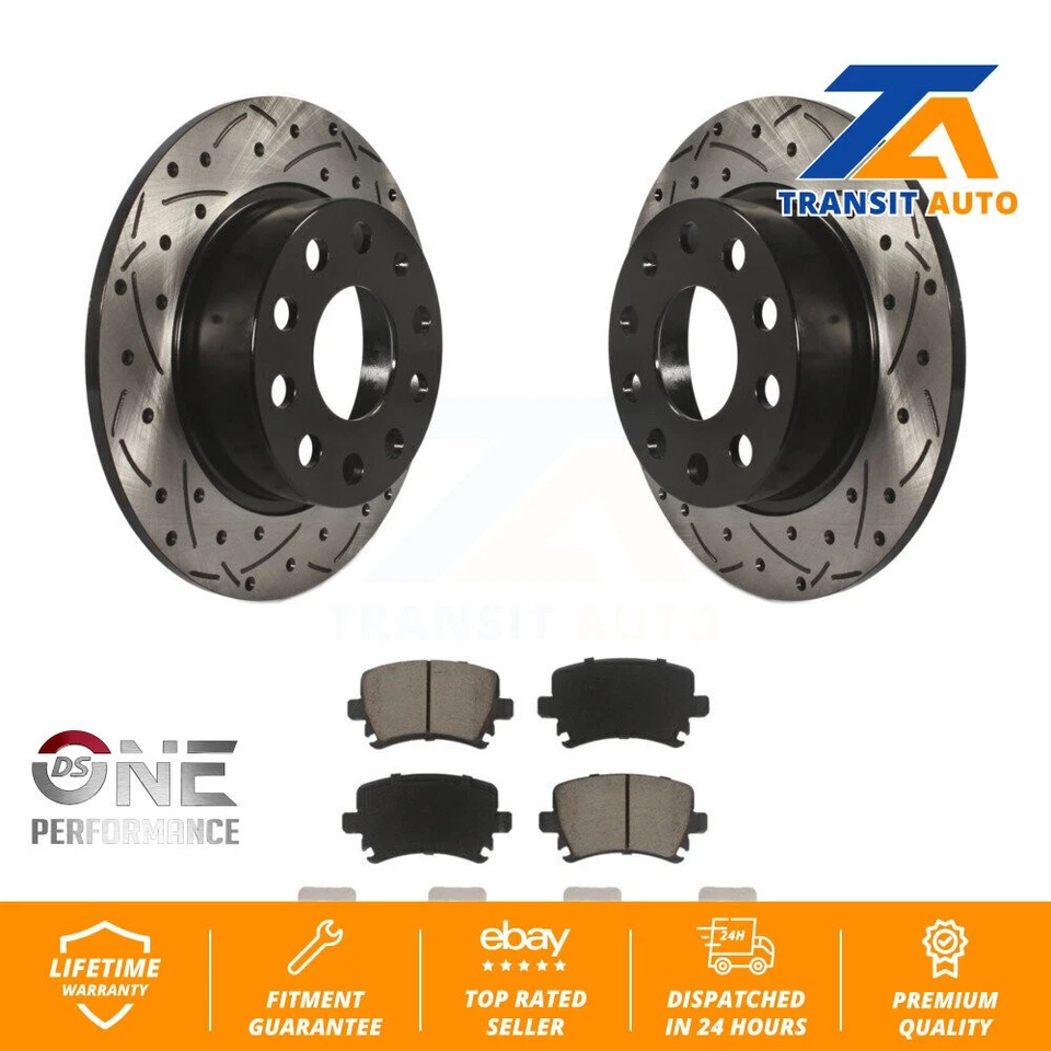 Rear Coated Drilled Slotted Disc Brake Rotors Ceramic Pad Kit For Volkswagen Eos - Image 1 of 4