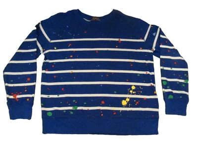 Polo Ralph Lauren Boys Size M 10-12 Paint Splatter Striped Crew Neck Sweatshirt - Image 1 of 4