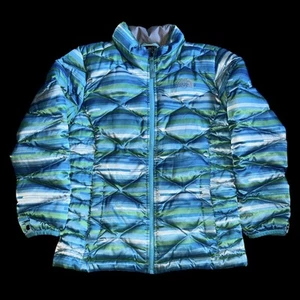 The NORTH FACE Goose Down 550 Filled Blue Green Puffer Jacket Girls M 10/12 - Picture 1 of 12
