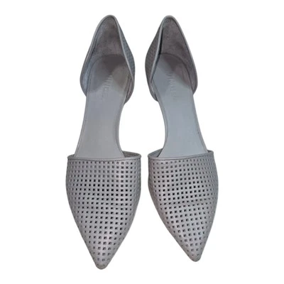 Vince Women's D'Orsay Pointed Toe Kitten Heel Pumps Perforated Leather Gray Foto 1 de 4
