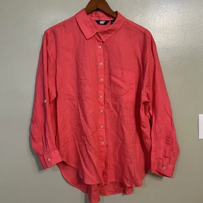 Camisa Lands End para mujer rosa 100 % lino abotonada mangas enrollables LP/14/16 Foto 1 de 4