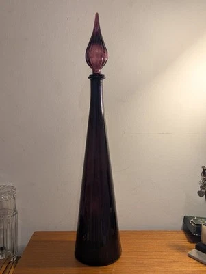 Rare Large Amethyst Empoli Glass Genie Bottle Italian Murano Glass 1960s - image 1 of 4