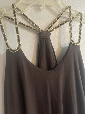 NUEVO CON ETIQUETAS Camisa Halter Top Para Mujer Marca Sky XS Marrón Con Cadena Dorada Zig Zag Foto 1 de 4