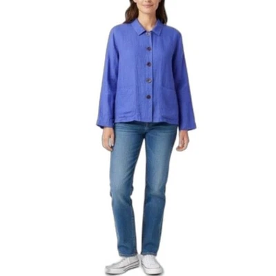 Chaqueta Camisa Lino Nueva Sin Etiquetas Azul Periwinkle 100% Lino Lagenlook Cuadrada con Botones Talla S Foto 1 de 4