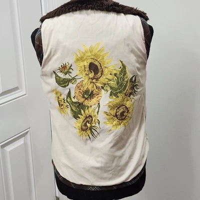 Chaleco Edredón Reversible CaBi Boho Estampado Girasol Marrón Pana Borde Sherpa S/M Foto 1 de 4