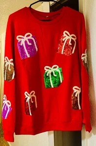 Christmas Party Holiday Sequin Gifts Pullover Sweatshirt - Picture 1 of 2