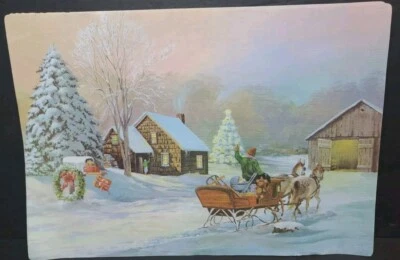 43 Alfombrillas de Papel Desechables Navidad Vintage Trineo Invierno Vacaciones Escena Diseño  Foto 1 de 4
