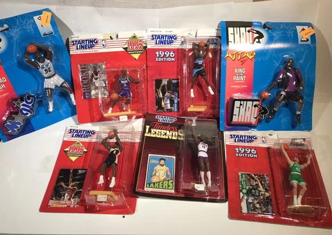 1993-96 NBA Basketball Action Figure LOT of 7 Shaq Chamberlain Hill Robinson NOC Cover