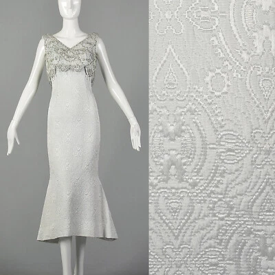 S 1950s Vestido Azul Cuentas Imperio Cintura Sirena Vestido Boda Formal Baile de graduación Años 50 De Colección Foto 1 de 4