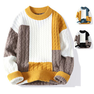 Men's Slim Fit Crewneck Sweater Casual Cable Knitted Pullover Sweaters