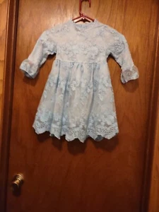 Girl's Light Blue Lacey Dress Size 5T Ruffled Bottom Flowers Long Sleeves NEW - Picture 1 of 7