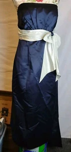 Bill Levkoff Navy Strapless Formal Gown With White Bow Size 14 - Picture 1 of 4