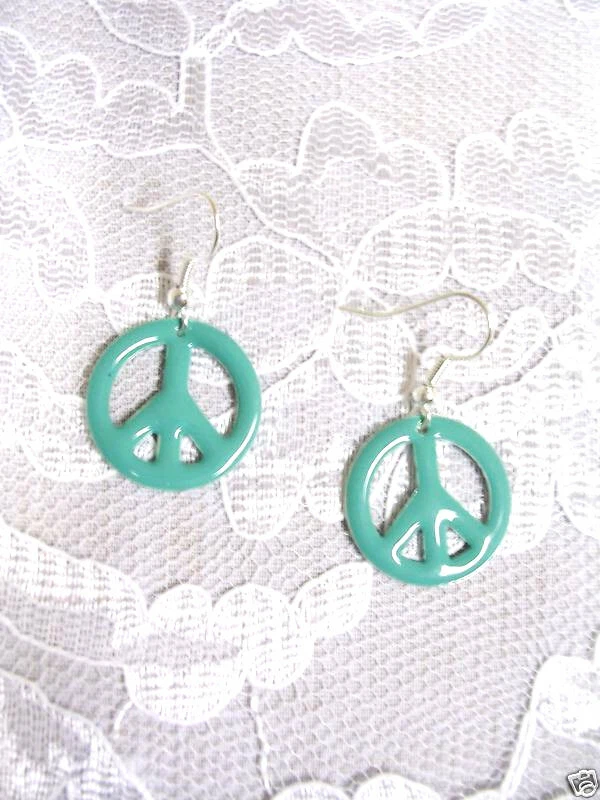 NUEVO ESMALTE TURQUESA AZUL VERDE COLOR 2 CARAS SIGNO DE LA PAZ PENDIENTES COLGANTES JOYERÍA Foto 1 de 1