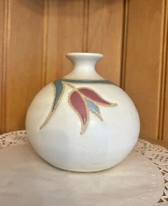 Vintage Marcy Mayforth Incised Pink Hearts Pottery Bulb Vase Oil Lamp - Picture 1 of 7