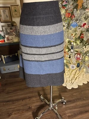 Falda Pendleton 100% Lana Virgen Talla 6 Gris Neutro Hasta la Rodilla Rayas Línea A Foto 1 de 4