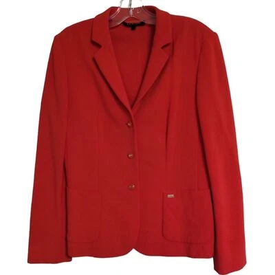 Blazer Escada Rojo Brillante Lana Manga Larga Abotonada Talla 8 Foto 1 de 4