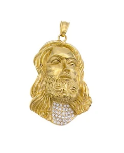 Jesus Head Pendant CZ Gold Plated Stainless Steel Hip Hop Jewelry G5 - Picture 1 of 4