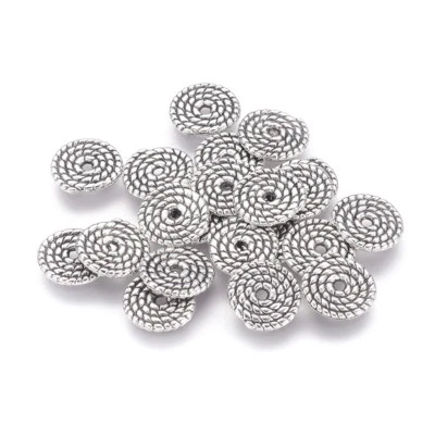200pc Tibetan Alloy Spiral Metal Beads Flat Disc Loose Spacers Textured 10mm DIA - Image 1 of 2