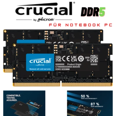 Arbeitsspeicher Laptop Ram DDR5 Crucial 8GB 16GB 32GB  CL40-46 1,1V für Notebook - Bild 1 von 4