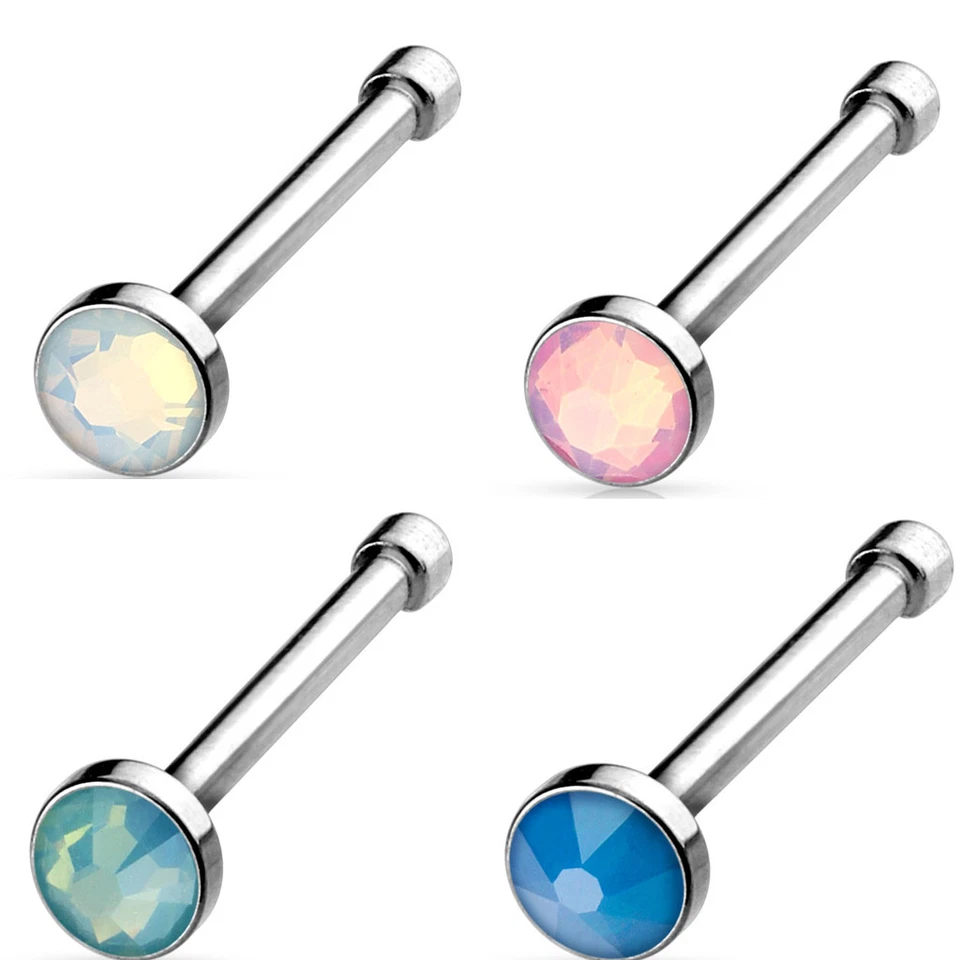 Prensa de piedra opalita ajuste 316L acero quirúrgico nariz hueso calibre 20 1/4 pulgada 2 mm N50 Foto 1 de 1