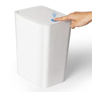 Large Bathroom Trash Can with Lid - 3Gal / 10L Slim White Plastic Garbage Bin... - Picture 1 of 7