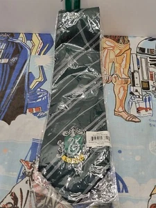 Harry Potter House of Slytherin Logo Colors Silk Necktie with Crest - Picture 1 of 2