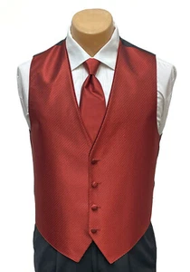 Men's Red Tuxedo Vest with Tie Choice Bow or Long Groom Prom Wedding Party - Picture 1 of 10