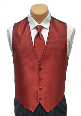 Men's Red Tuxedo Vest with Tie Choice Bow or Long Groom Prom Wedding Party - Image 1 of 3
