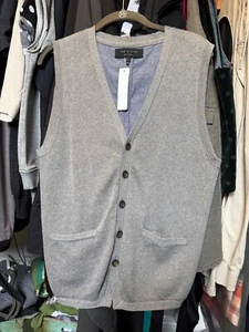 rag and bone mens medium sweater vest W/ back denim panel gray button up - Picture 1 of 6